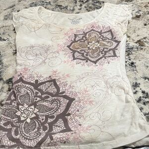 Faded Glory Cream and Brown Short Sleeve Tee